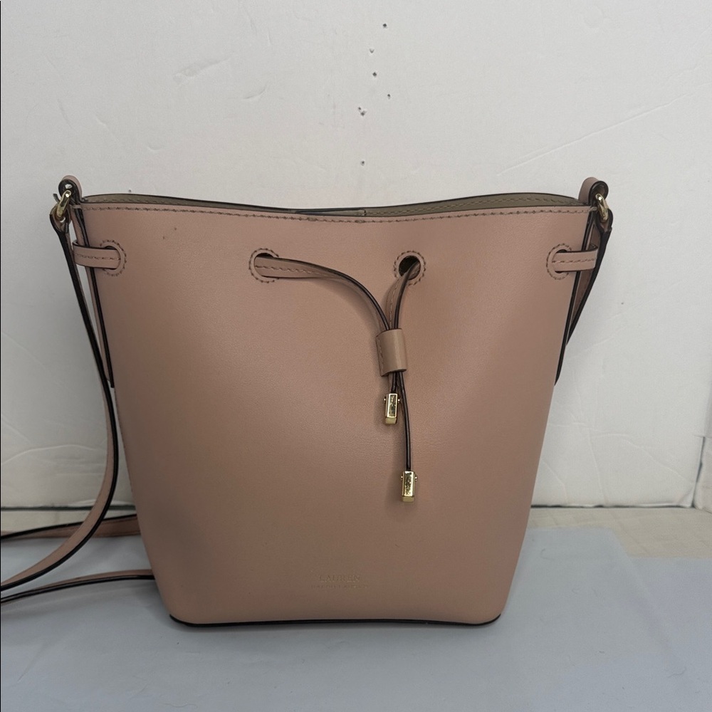 Lauren Ralph Lauren Dryden Debby II Mini Drawstring Bag in mellow pink/porcini.